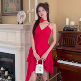 Niulatu A line Irregular Hem Spaghetti Straps Red Dinner Dress Short Birthday Outfit SD268