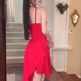 Niulatu A line Irregular Hem Spaghetti Straps Red Dinner Dress Short Birthday Outfit SD268