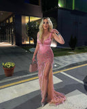 Pretty Mermaid Straps Pink Long Satin 20th Birthday Dress Prom Dress Birthday Outfits For Women HZ1214