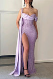 Pretty Mermaid One Shoulder Lilac Sequin Long 20th Birthday Dress Prom Dress Birthday Outfits For Women HZ1214