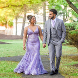 Pretty Mermaid Spaghetti Straps Plus Size Lilac Sequin Long 20th Birthday Dress Prom Dress Birthday Outfits For Women HZ1214