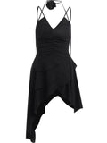 Niulatu A line Irregular Hem Spaghetti Straps Little Black Dresses Short Satin Birthday Outfit SD269