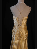Niulatu A Line Halter Gold Satin Beads Long Evening Dress Prom Dresses SD2701