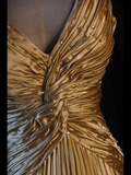 Niulatu A Line Halter Gold Satin Beads Long Evening Dress Prom Dresses SD2701