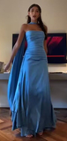 Niulatu Sheath Strapless With Ribbon Blue Ruffles Long Prom Dress SD2702
