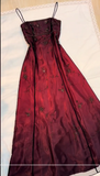 Niulatu A line Spaghetti Straps Burgundy Beads Long Prom Dress SD2703