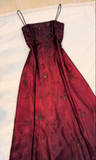 Niulatu A line Spaghetti Straps Burgundy Beads Long Prom Dress SD2703