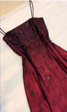 Niulatu A line Spaghetti Straps Burgundy Beads Long Prom Dress SD2703