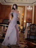 Niulatu Mermaid Off The Shoulder Sequin Slit Long Prom Dress SD2704