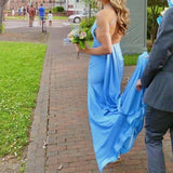 Niulatu Mermaid Spaghetti Straps Blue Backless Long Party Dresses Prom Dresses SD2706