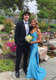 Niulatu Mermaid Spaghetti Straps Blue Backless Long Party Dresses Prom Dresses SD2706