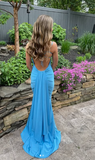 Niulatu Mermaid Spaghetti Straps Blue Backless Long Party Dresses Prom Dresses SD2706