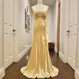 Niulatu Mermaid Spaghetti Straps Yellow Backless Long Party Dresses Prom Dresses SD2708