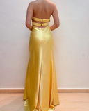Niulatu Mermaid V Neckline Satin Yellow Long Prom Dresses Formal Evening Dresses SD2709