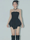 Niulatu A line Irregular Hem Strapless Little Black Dresses Short Chiffon Birthday Outfit SD270