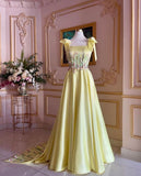 Niulatu A Line Straps Satin Yellow Long Prom Dresses Formal Evening Dresses SD2711