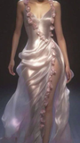 Niulatu Sheath Straps Pink Slit Long Prom Dresses Formal Evening Dresses SD2713
