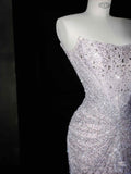 Sexy Mermaid Silver Gray Strapless Sequins Long Prom Dress Party Dress Graduation Dresses Birthday Outfits HZ1214