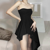 Niulatu A line Irregular Strapless Little Black Dresses Short Birthday Outfit SD271