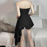 Niulatu A line Irregular Strapless Little Black Dresses Short Birthday Outfit SD271