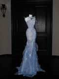 Gorgeous Mermaid Halter Blue Sequin Long Prom Dress Party Dress Graduation Dresses HZ1214