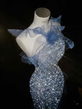 Gorgeous Mermaid Halter Blue Sequin Long Prom Dress Party Dress Graduation Dresses HZ1214