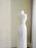 Pretty Bridal Gown Mermaid High Neck Sequin White Long Wedding Dresses Modest Bridal Gowns HZ1214