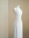 Pretty Bridal Gown Mermaid High Neck Sequin White Long Wedding Dresses Modest Bridal Gowns HZ1214