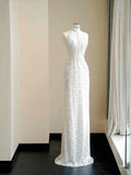 Pretty Bridal Gown Mermaid High Neck Sequin White Long Wedding Dresses Modest Bridal Gowns HZ1214