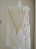 Pretty Bridal Gown Mermaid V Neck Lace White Long Wedding Dresses Modest Bridal Gowns HZ1214
