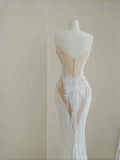 Pretty Bridal Gown Mermaid Sweetheart Lace White Long Wedding Dresses Modest Bridal Gowns HZ1214
