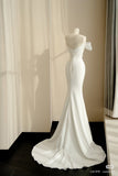 Simple Bridal Gown Mermaid Sweetheart White Floor Length Wedding Dresses Minimalist Bridal Gowns HZ1214