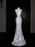 Gorgeous Mermaid Halter Sequin Long Prom Dress Party Dress Graduation Dresses HZ1214