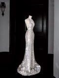 Gorgeous Mermaid Halter Sequin Long Prom Dress Party Dress Graduation Dresses HZ1214