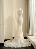 Simple Bridal Gown Mermaid Straps White Lace Floor Length Wedding Dresses Minimalist Bridal Gowns HZ1214