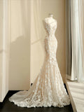 Simple Bridal Gown Mermaid Straps White Lace Floor Length Wedding Dresses Minimalist Bridal Gowns HZ1214