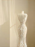 Simple Bridal Gown Mermaid Straps White Lace Floor Length Wedding Dresses Minimalist Bridal Gowns HZ1214