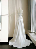 Simple Bridal Gown Sheath Strapless White Satin Floor Length Wedding Dresses Minimalist Bridal Gowns HZ1214