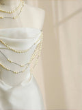 Simple Bridal Gown Sheath Strapless White Satin Floor Length Wedding Dresses Minimalist Bridal Gowns HZ1214
