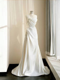 Simple Bridal Gown Sheath Strapless White Satin Floor Length Wedding Dresses Minimalist Bridal Gowns HZ1214