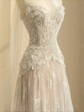 Simple Bridal Gown A line Sweetheart White Lace Floor Length Wedding Dresses Minimalist Bridal Gowns HZ1214