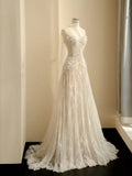 Simple Bridal Gown A line Sweetheart White Lace Floor Length Wedding Dresses Minimalist Bridal Gowns HZ1214
