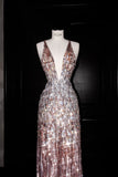 Gorgeous Mermaid V Neck Pink Sequin Long Prom Dress Party Dress Graduation Dresses HZ1214