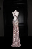 Gorgeous Mermaid V Neck Pink Sequin Long Prom Dress Party Dress Graduation Dresses HZ1214