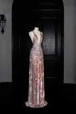 Gorgeous Mermaid V Neck Pink Sequin Long Prom Dress Party Dress Graduation Dresses HZ1214