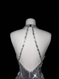 Sparkly Mermaid V Neck Silver Sequin Long Prom Dress Party Dress Graduation Dresses HZ1214