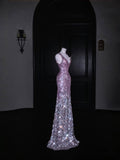 Sparkly Mermaid V Neck Pink Sequin Long Prom Dress Party Dress Graduation Dresses HZ1214