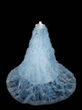 Modest Ball Gown Strapless Blue Tulle Long Prom Dress Party Dress Graduation Dresses HZ1214
