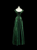 Niulatu A Line Sweetheart Ruffles Long Evening Dress Green Velvet Prom Dresses SD2742