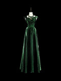 Niulatu A Line Sweetheart Ruffles Long Evening Dress Green Velvet Prom Dresses SD2742